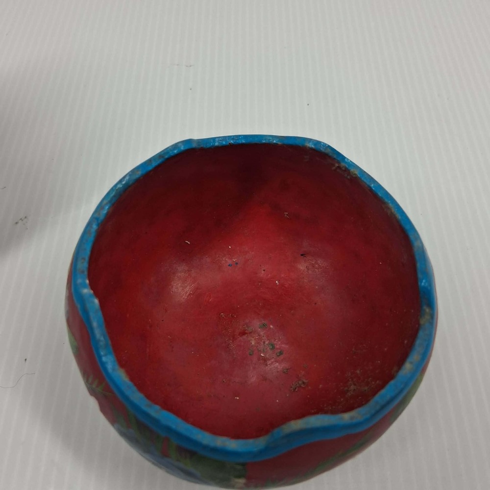 Hand Painted Floral Gourd Trinket Box Red Folk Art Decorative Lidded Container - Picture 8 of 8